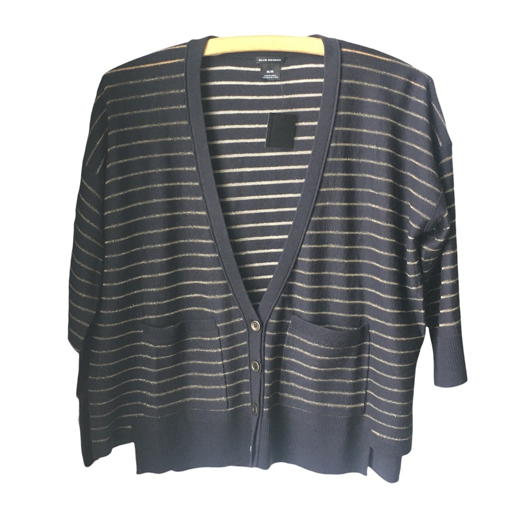 Club Monaco Black and Gold Striped Cardigan